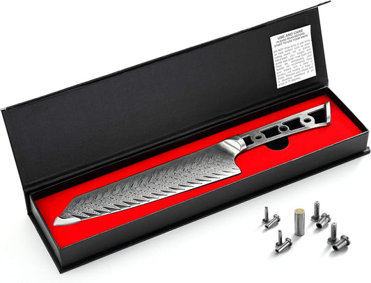 KATSURA Woodworking Project Kit – Kiritsuke Chef Knife Blank – 8 Inch with 50mm wide blade – Thunder-X Series – Japanese Premium 67 Layers Damascus AUS 10 Steel – NO LOGO