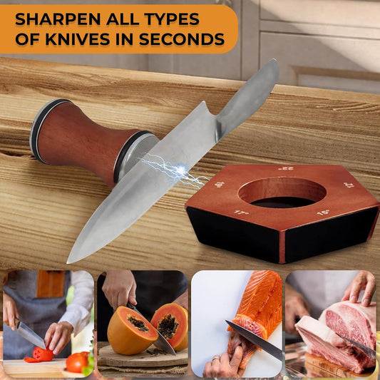 Rolling Knife Sharpener – Professional Kitchen Knife Sharpener- Manual Tumbler Knife Sharpener with 5 Magnetic Angle Guidance for Home & Chef Use.