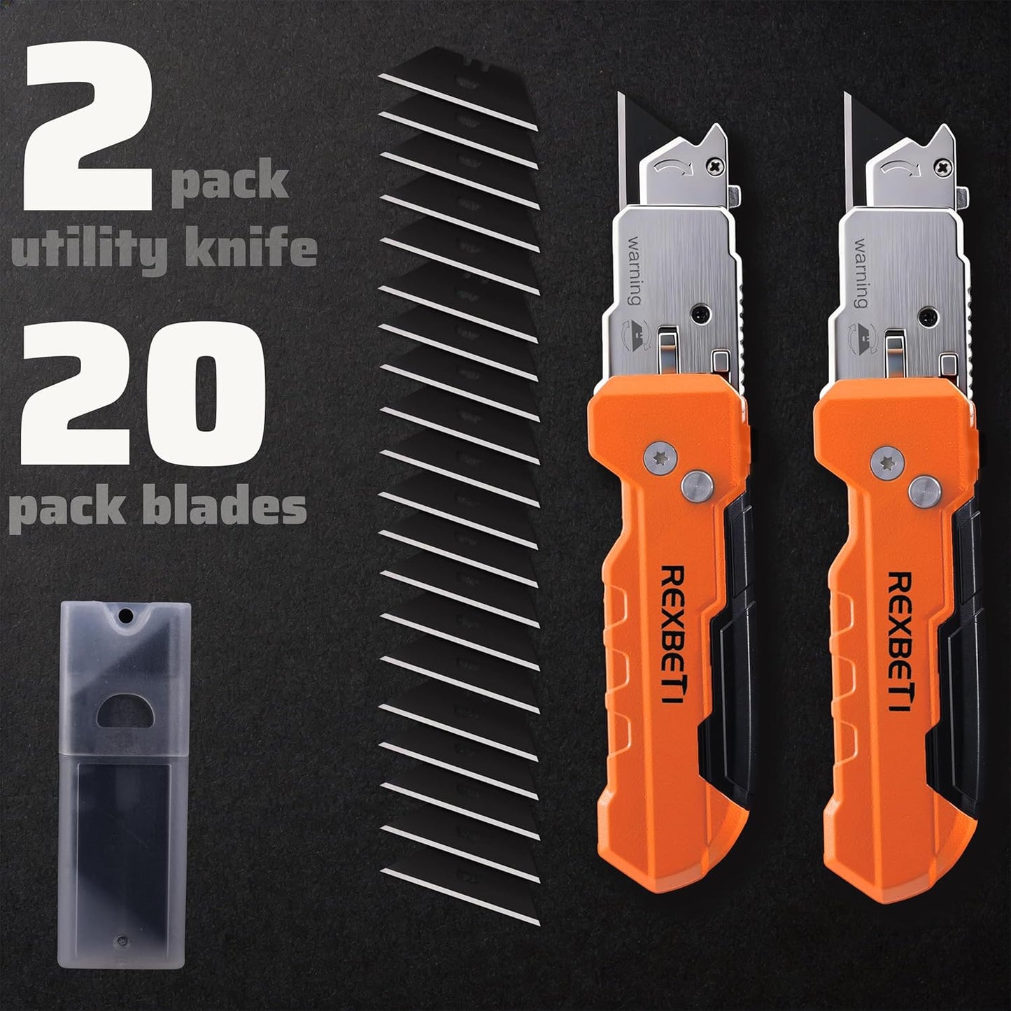REXBETI 2-in-1 Folding Utility Knife and Scraper, Heavy-Duty Zinc Alloy Construction, Built-In Blade Storage,Retractable Blade with Safety Lock,Includes 13 SK5 Black Replacement Blades(1 pack)