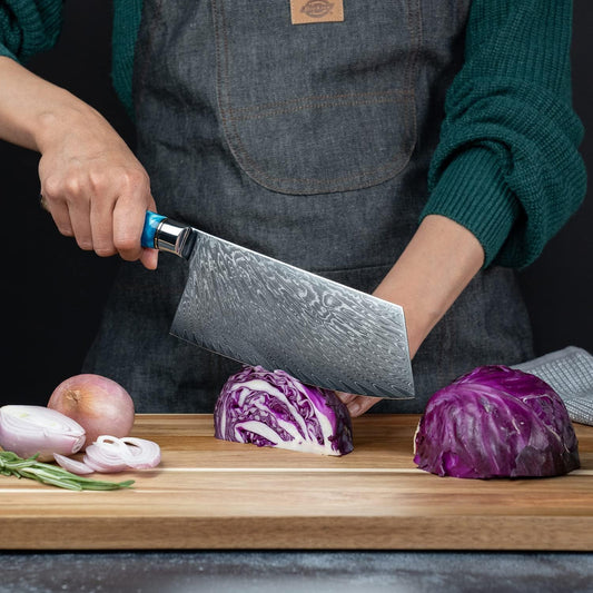 SENKEN 15-Piece Damascus Knife Block Set - "Tsunami" Collection Japanese Chef Knife Set - 67-Layer Japanese VG10 Steel Blades, Includes Chef Knife, Cleaver, 6 Steak Knives (15-Piece Knife Block Set)