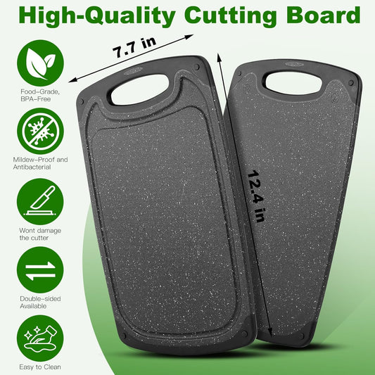 Cutting Boards Set,15.7"×9.4" & 12.5"×7.7" Plastic Chopping Board Set,Made From Natural Food Grade Material,BPA Free&Eco,Non Slip&Juice Groove,Dishwasher Safe,Double-Sided Usable,Dark Grey