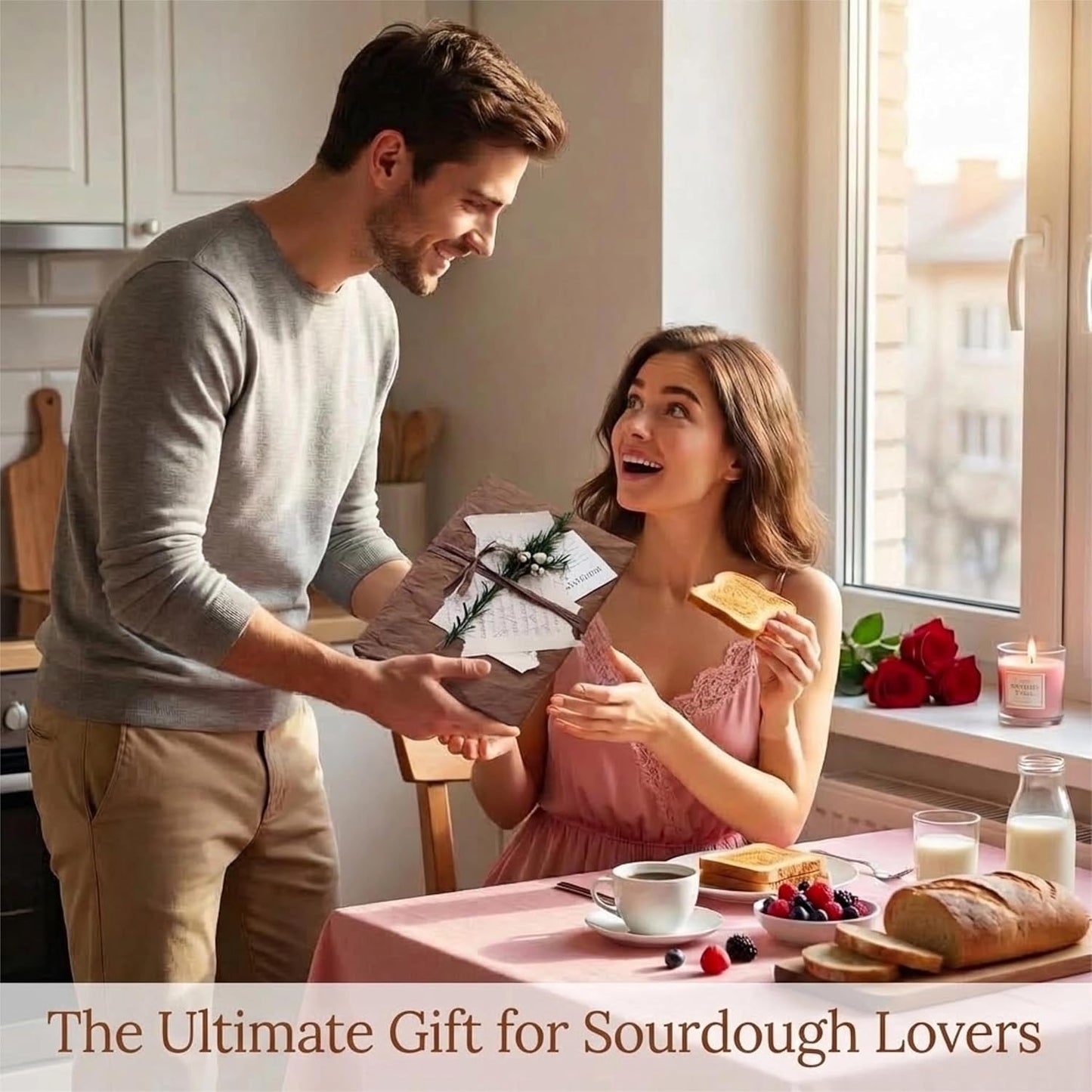 Magnetic Acacia Wood Bread Board and Knife Set –bread cutting board with knife, bread slicer for sourdough rounds,Unique Baking Gift for Women Bakers,Mother Gift Sourdough Wedding Gift