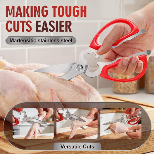 Multi-Purpose Kitchen Shears, 9" Heavy Duty Japanese 420J2 Stainless Steel, Detachable Blades for Poultry, Herbs, Fish, Nuts, Jar & Bottle Opening, Dishwasher Safe, Soft Ergonomic Handle