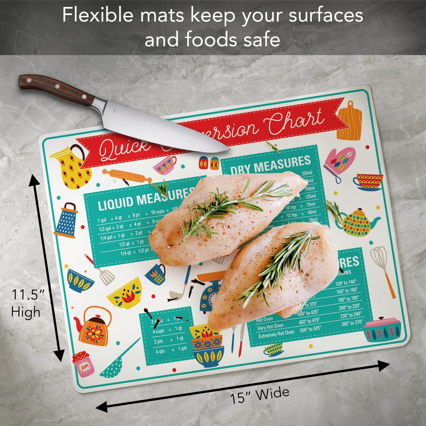 Cut N' Funnel Quick Conversion Flexible Baking Pastry Mat Made in the USA of BPA Free Food Grade Plastic Conversion Measurements for Liquids Dry Cup to Spoon