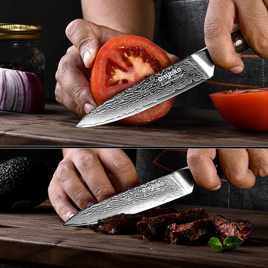 aisyoko Chef Knife 8 Inch Damascus Japan VG-10 Super Stainless Steel Professional High Carbon Super Sharp Kitchen Cooking Knife, Ergonomic Color Wooden Handle Luxury Gift Box