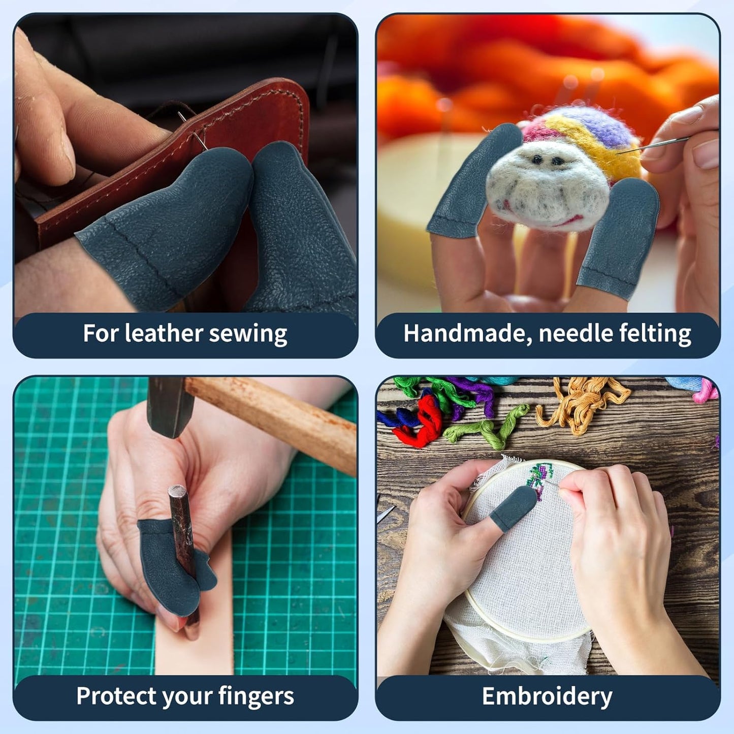 10 PCS Leather Finger Protector Needle - Needle Felting Knitting Finger Protector, Needle Felting Knitting Finger Thimble Guards Tools, Needlework Fingers Thumb Protection Sleeve Cots(Random Color)