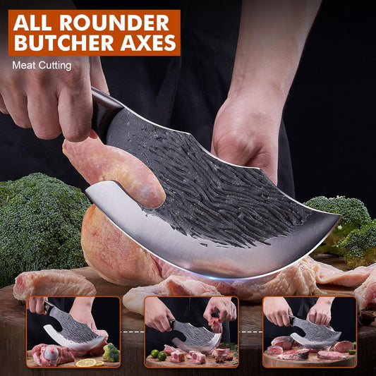 OPAYLY Heavy-Duty Bone Chopper Knife Hand Forged Meat Cutting with Cover Meat Bone Cleaver Knife High Carbon for Kitchen Outdoor Camping BBQ men gifts