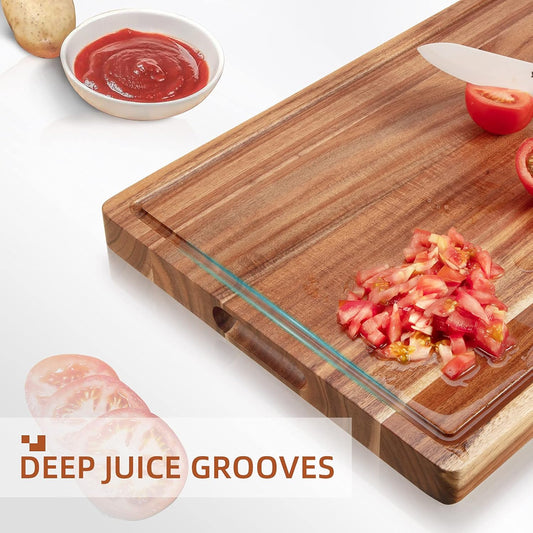 Large Acacia Wood Cutting Boards for Kitchen, 24 x 18 Inch Extra Large Wooden Cutting Board with Juice Groove, Reversible Butcher Block Cutting Board for Meat and Veggies