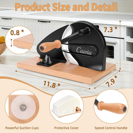 CAWIU Upgraded Manual Bread Slicer for Homemade Sourdough Bread - Adjustable Thickness Bread Cutter with Hand Crank, Suction Cups, Slicing Guide, Scale Line & Cover, for Perfect Even Slices (Cream)