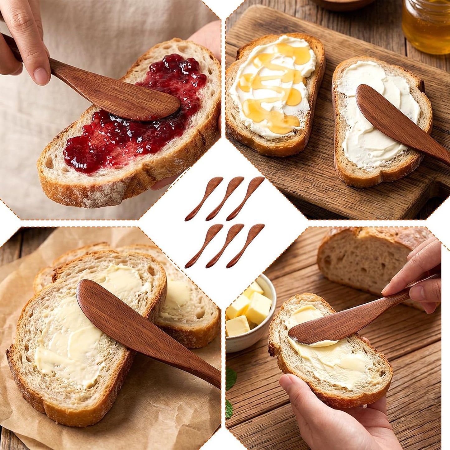 6 PCS Wood Butter Knife Spreader 5.9 Inch Wooden Butter Spreader Knife Cheese Spreaders for Kitchen Restaurant Home Stirring Mixing Use