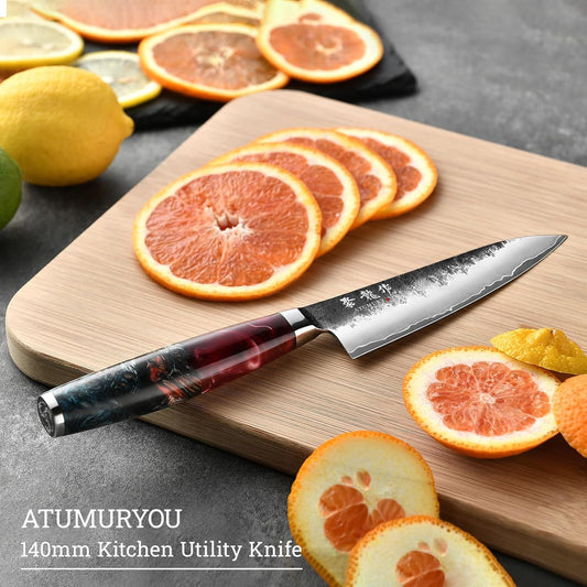 Japanese Chef Knife, 8 Inch Hand Forged Kitchen Knives with VG10 Core, Professional Gyuto Knife for Home & Restaurant, Sanmai Chefs Knives with Ergonomic Red Handle, Cooking Gifts for Men Women