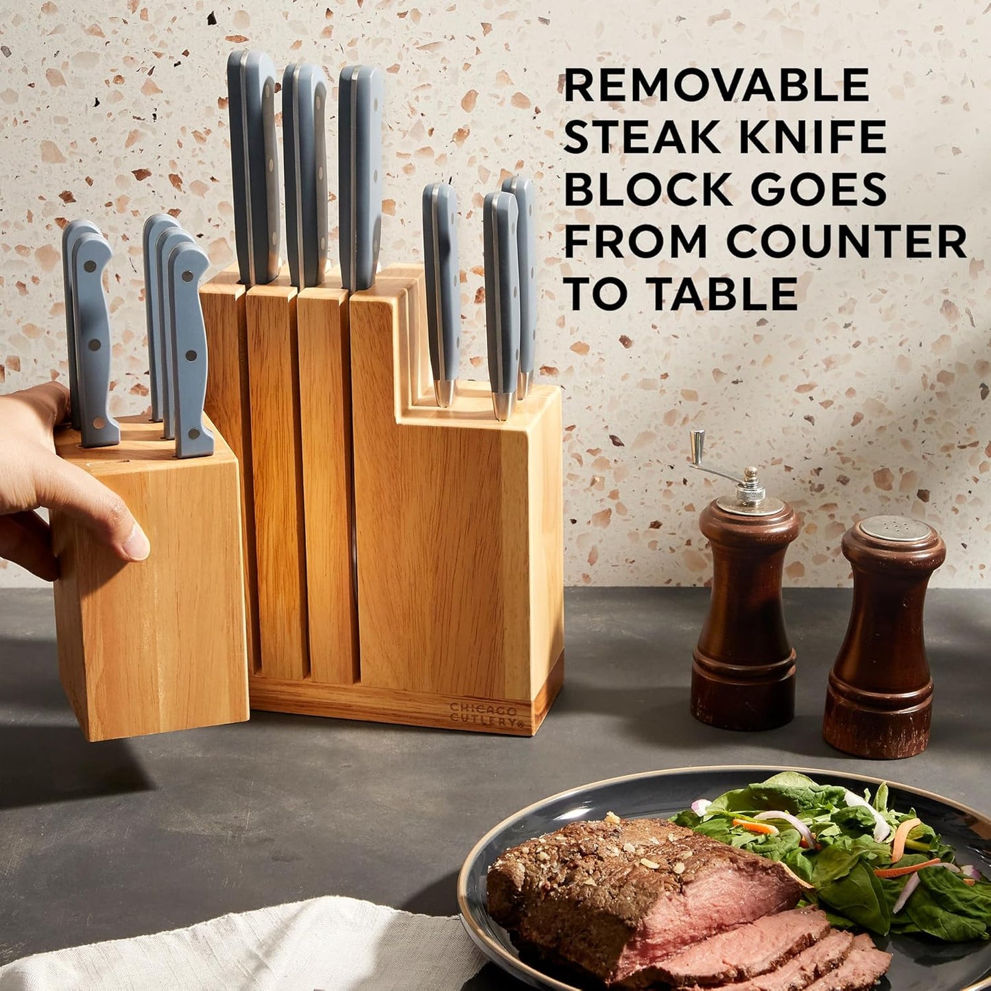 Chicago Cutlery Halsted (7-PC) Steak Knives & Wooden Block Set, Ergonomic Handles and Sharp Stainless Steel Professional Chef Cutlery Set