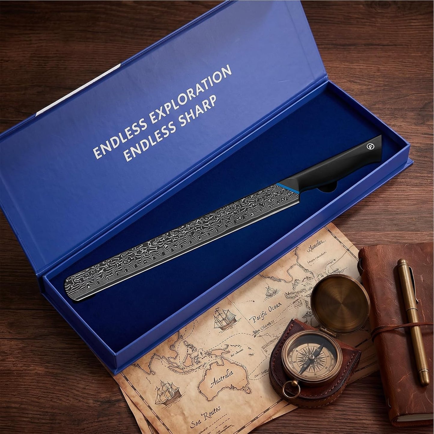 FINTISO Brisket Knife 11.6 Inch, 67-Layer Damascus Steel Carving Knife for Meat, Razor Sharp Japanese Slicing Knives for BBQ Roasts, Turkey, Ergonomic Full Tang G10 Handle - Zeus Series