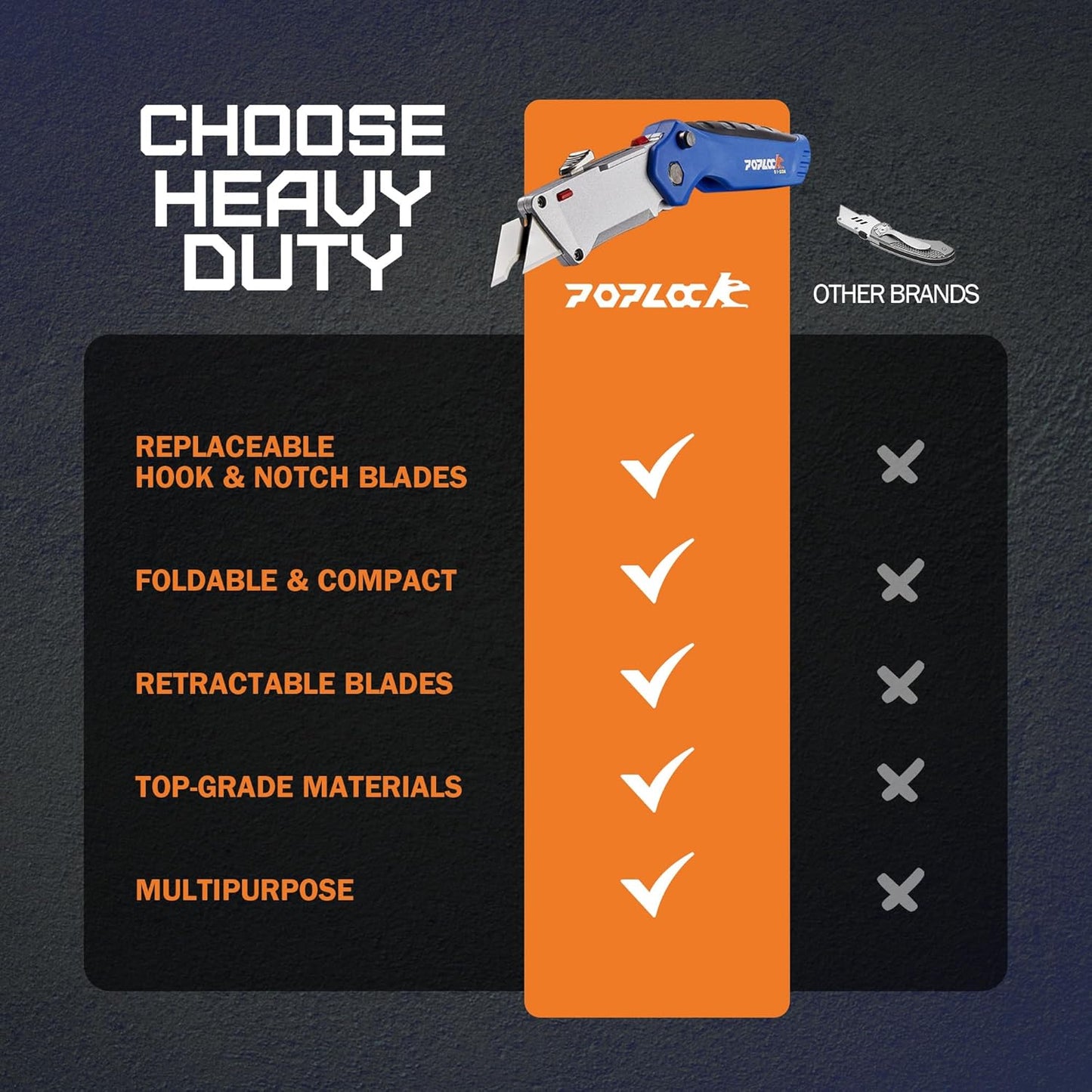 POPLOCK Hook Razor Blades for Utility Knife - 20 Pack SK2 Steel Hook Utility Knife Blades, R-Curve K-Hook Replacement Refills for Roofing, Drywall, Carpet, Cardboard Box Cutters - Two-Notch Compatible