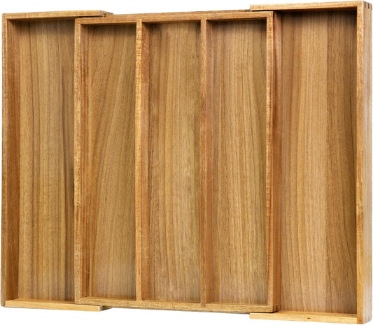 VaeFae Bamboo Drawer Organizer, Expandable Silverware Drawer Organizer, Cutlery Tray with Dividers for Kitchen Utensils, Medium