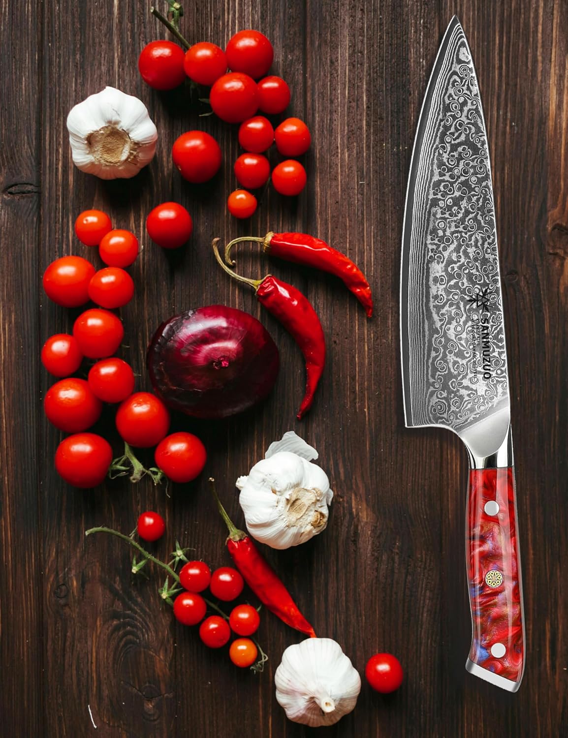 Chef Knife - 8 inch - Xuan Series - VG10 Damascus Steel Kitchen Knife - Resin Handle (Sapphire Blue)