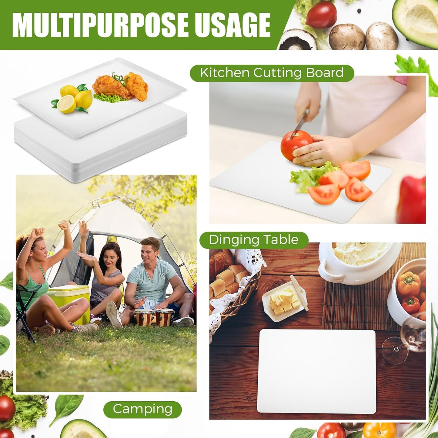 Hushee 120 Count Disposable Cutting Board Sheets 15 x 10. 6 Inch Disposable Sheets Flexible Plastic Sheet Cutting Mat Large Chopping Boards for Kitchen Cooking Traveling Camping Tailgating BBQ