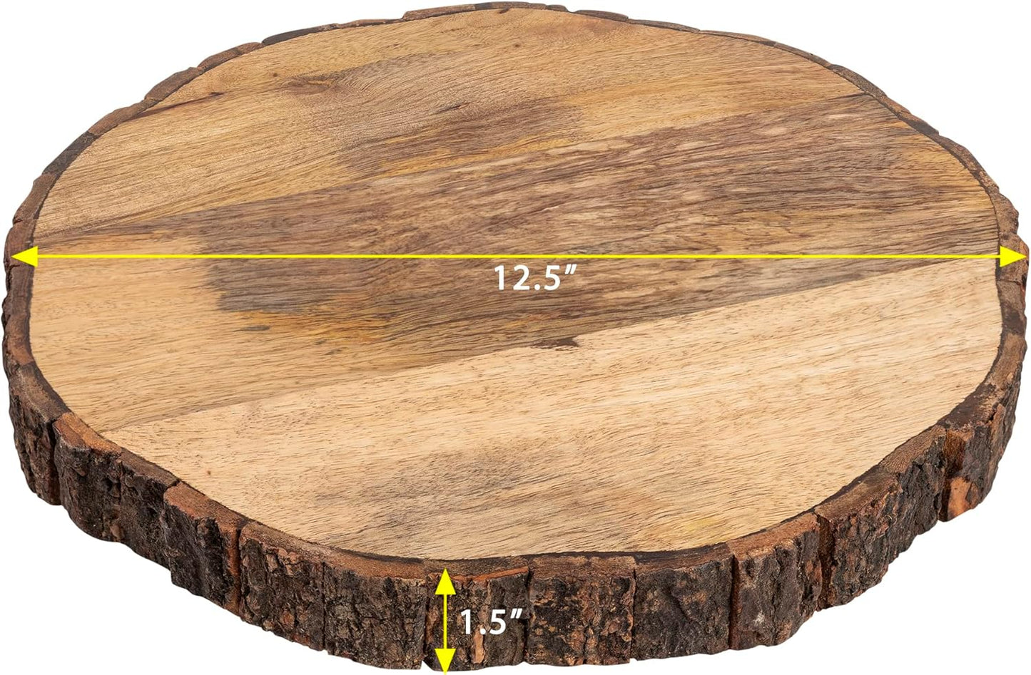 GoCraft Wooden Round Cutting Board with Tree Bark Rim | 1.5" Thick Mango Wood Live Edge Chopping, Prep, Serve Board | Charcuterie Platter - 12.75"