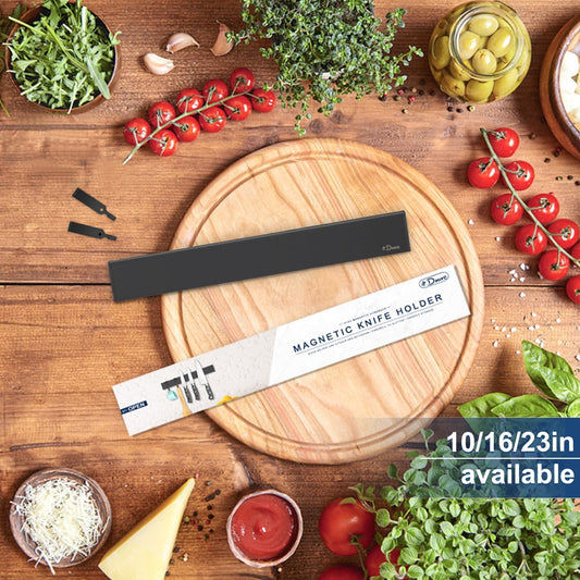 Dmore magnetic knife holder for wall—with 3 hooks, No Drilling 16 Inch black knife magnetic strip, Powerful knife magnet rack, include Adhesive Tape and screws for Knives, Utensils, and Tools