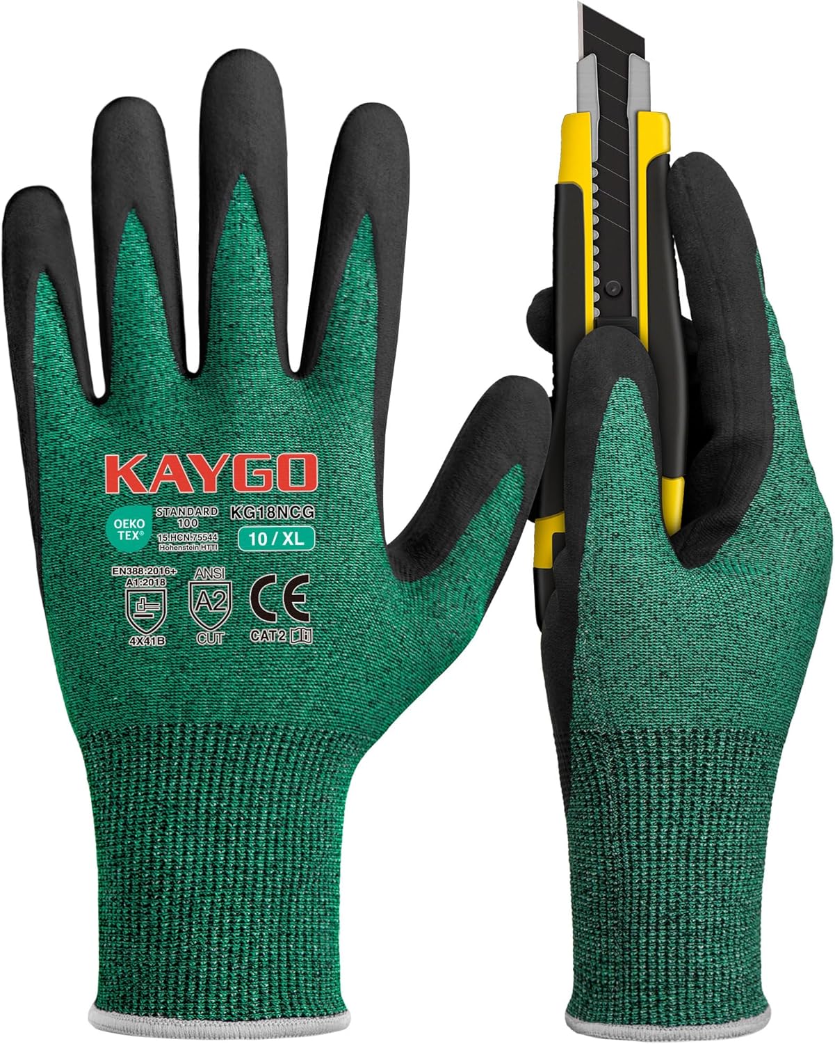 KAYGO 3 Pairs Cut Resistant Gloves, Safety Work Gloves KG18NCG,MicroFoam Nitrile Coating for Construction Automotive Warehouse