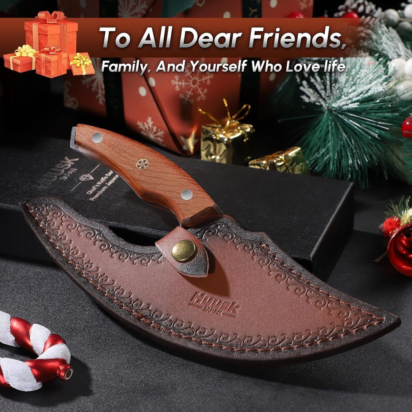 Huusk Knives, Viking Boning Knife for Meat Cutting, Small Ulu knives, Caveman Ultimo Knife Hand Forged Full Tang Knives for Kitchen or Camping Christmas Gift for Men and Women