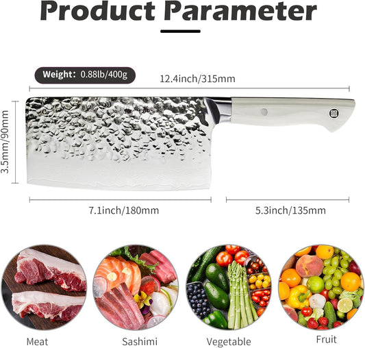 ZHANG XIAO QUAN Damascus Meat Cleaver 7”, Ultra Sharp Chinese Slice Knife Made of High Carbon Stainless Steel, Chinese Chef Knife for Meat Vegetable, Hundreds of Years of Masterful