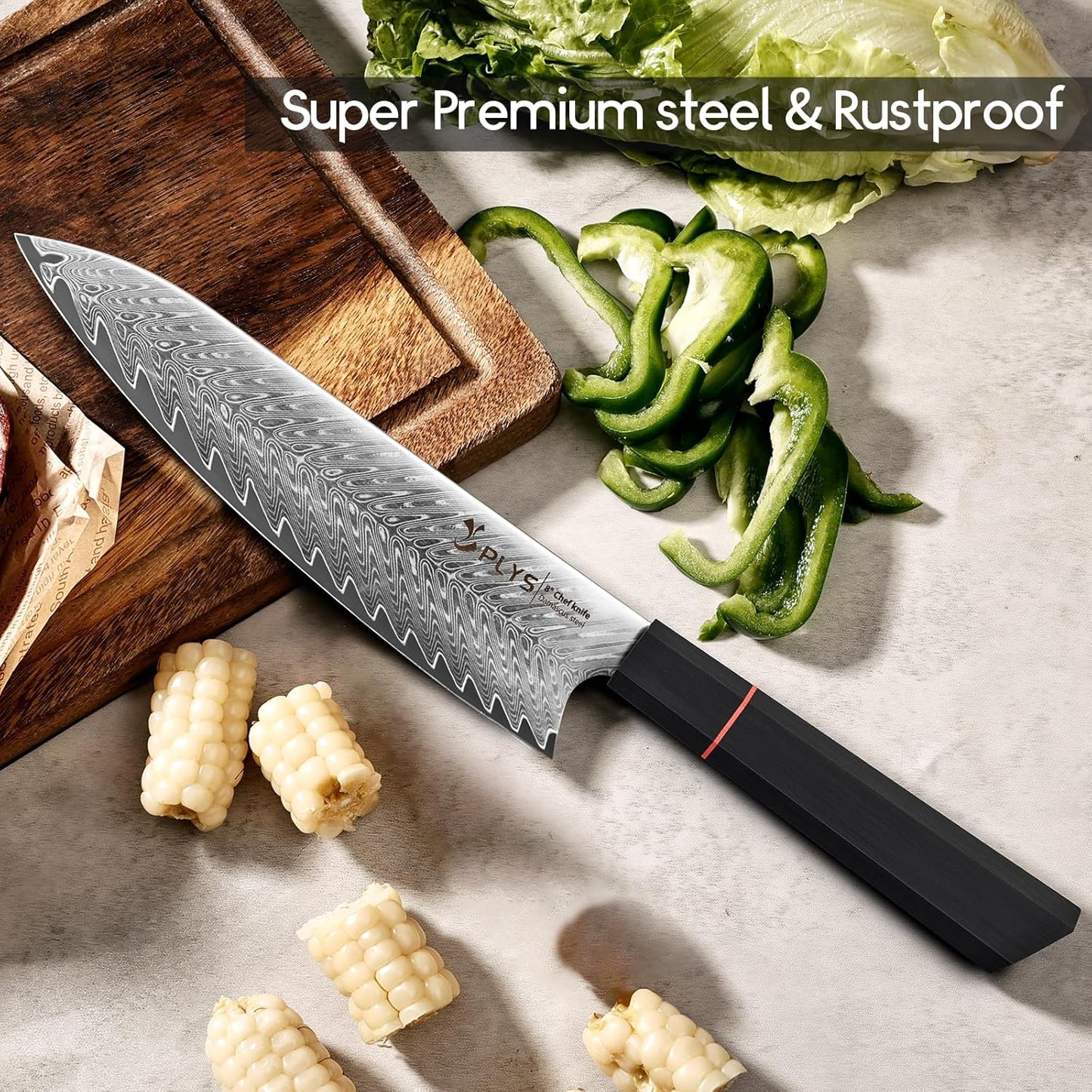 Damascus Chef Knife for Kitchen 8-Inch: Professional Japanese knives with G10 Ergonomic Handle, Cooking Knife with Gift Box