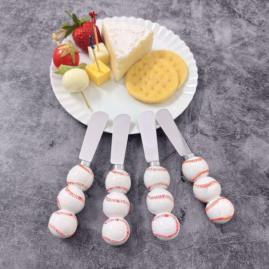 Supreme Housewares Tennis Ball Cheese Spreaders, Hand-Painted Resin Handles with Stainless Steel Blades for Spreading Cream Cheese, Butter, Jam, or Sandwich, Set of 4