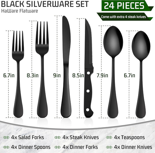 HaWare 48-Piece Silverware Set with Steak Knives, Stainless Steel Flatware Set for 8, Mirror Polished Cutlery Tableware Set, Eating Utensils Include Knife Fork Spoon for Home Kitchen, Dishwasher Safe
