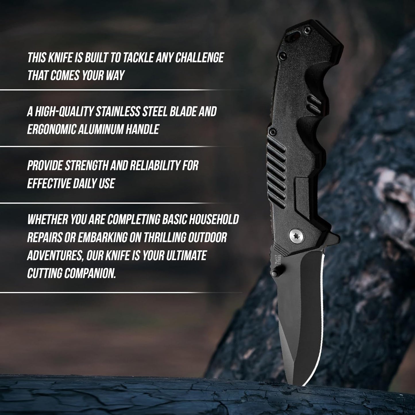 AOSILEY Pocket Folding Knife with Stainless Steel Point Lock Blade Knives and Lightweight Lockback Multi-Tool for Camping, Outdoor, Hunting,Survival and EDC