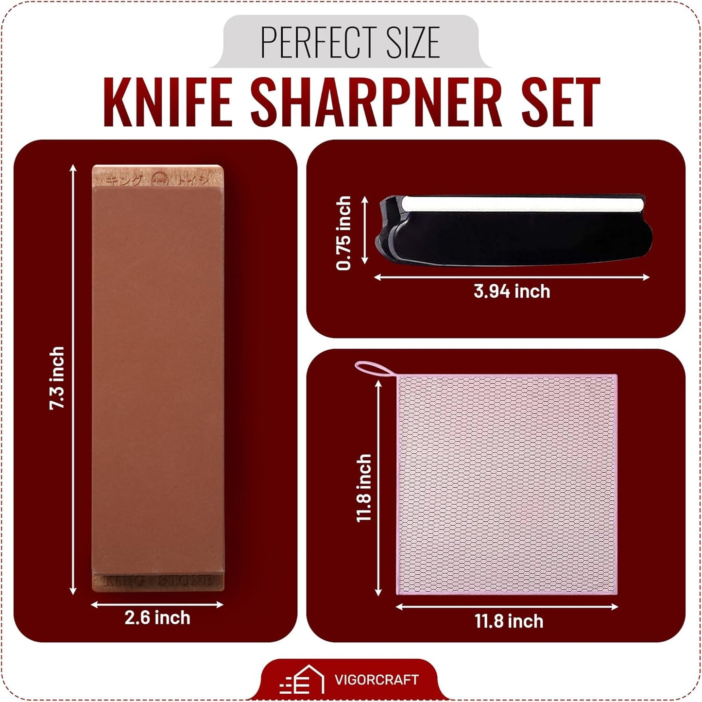 Japanese Whetstone Knife Sharpener - Dual-Sided 1000/6000 Grit Japanese Knife Sharpening Kit with Non-Slip Microfiber Cloth - Kitchen Sharpening Stones for Knives with Whetstone Angle Guide