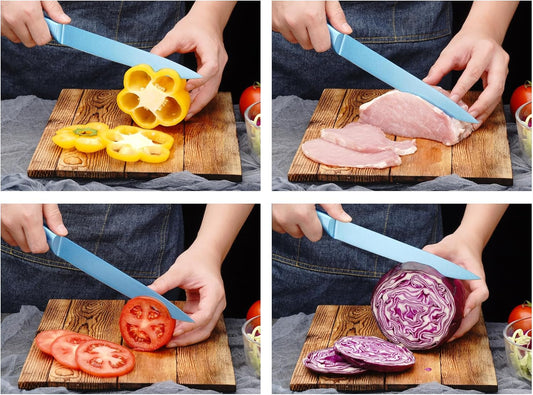 8 Inch Slicing Knife, German High Carbon Stainless Steel Blade and Ergonomic Comfortable Handle, Non-Stick Slicer Knife for Carving Slicing Cutting of Meat Vegetables and Fruits-Blue