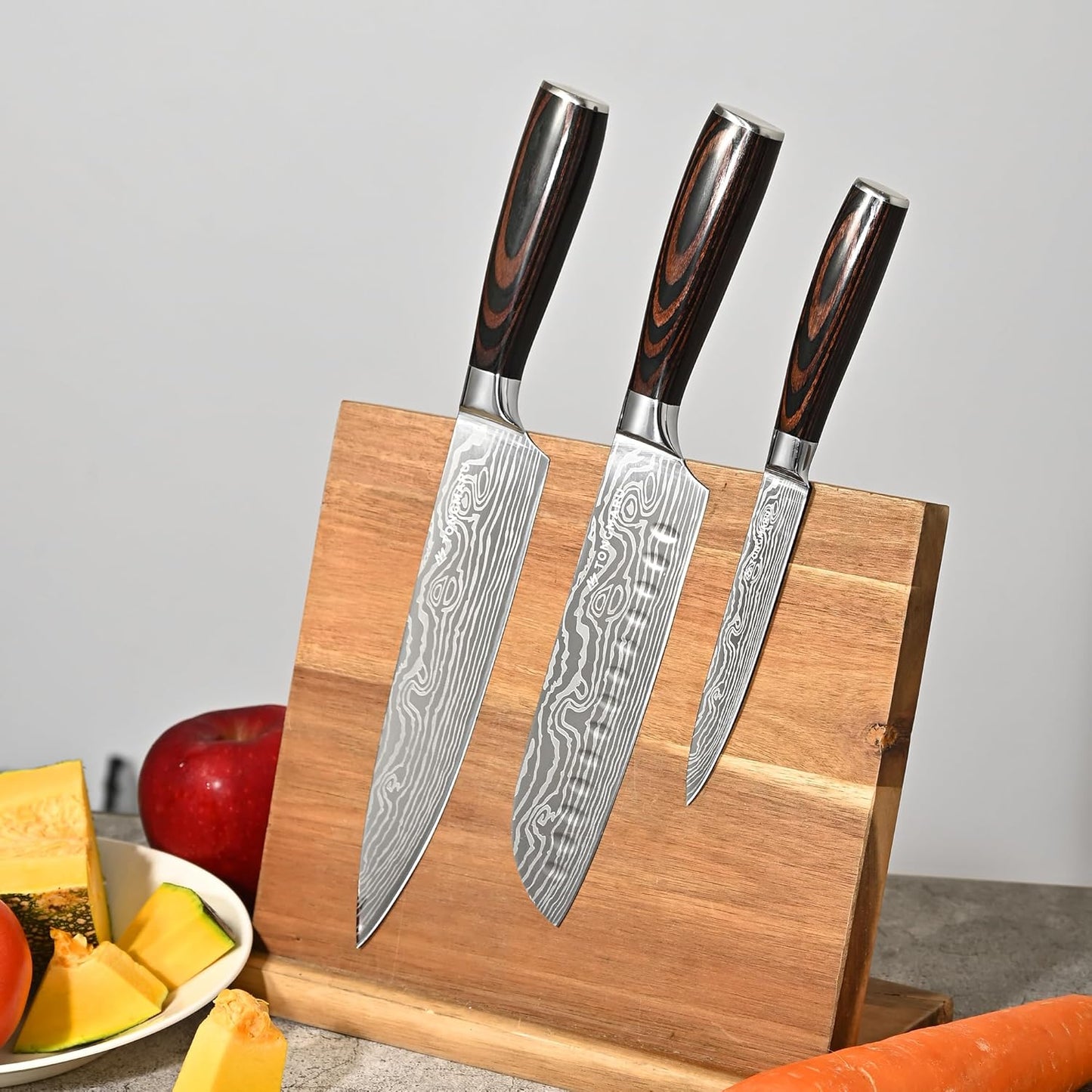 Professional Kitchen Chef Knife sets, Razor Sharp Premium High Carbon German Steel 3 pcs Knife Set, Ergonomic Forged Pakkawood Handle, Chef, Santoku & Utility Knife, With Premium Gift Box, for Family
