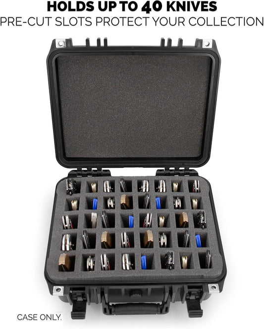 CASEMATIX 56 Folding Knife Case - Waterproof Pocket Knife Holder and Knife Box Organizer Fits 56 Folding Knives, Swiss Army Knives & More Up To 5.5" Folded in Lockable Knife Storage Case