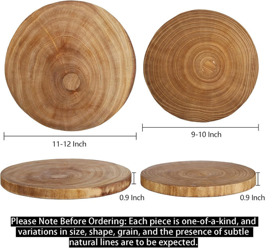 Nicunom 2 Pack Large Wood Slab Serving Board, 9"-10"/11"-12" Wood Cheese Server Round Board, Wooden Slices for Table Centerpieces