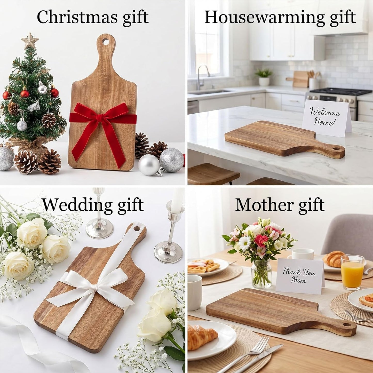 6 Pcs Acacia Wood Cutting Board with Handle, Small Wooden Cutting Board Chopping Reversible Charcuterie Serving Tray for Laser Engraving Blank Boards Kitchen Cooking Housewarming Gifts, 11.0 x 5.0 In