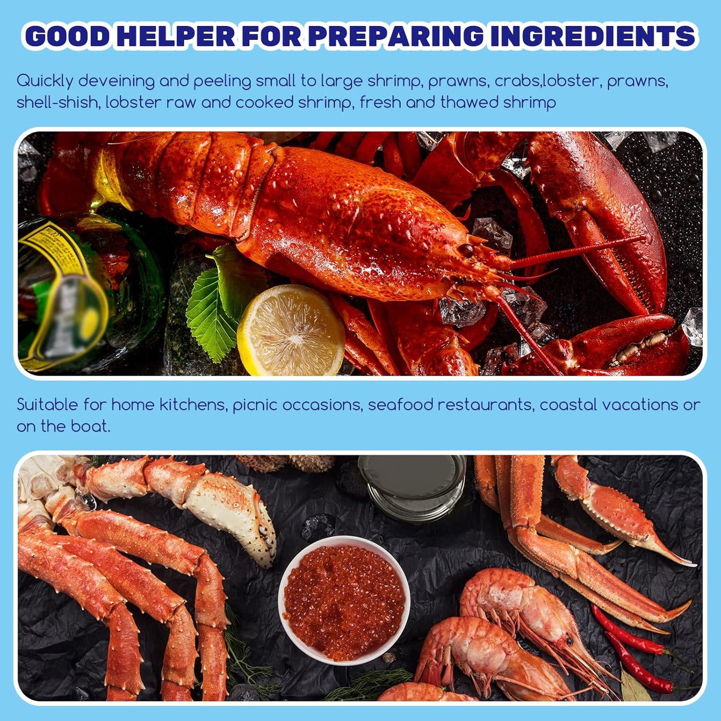 19Pcs Seafood Tools Includes Sea Food Scissors, Crab Crackers, Oyster Knife, Lobster Crackers, Crab Hammer and Shellfish Forks, Nutcracker Set for Restaurants, Picnic and Home Use
