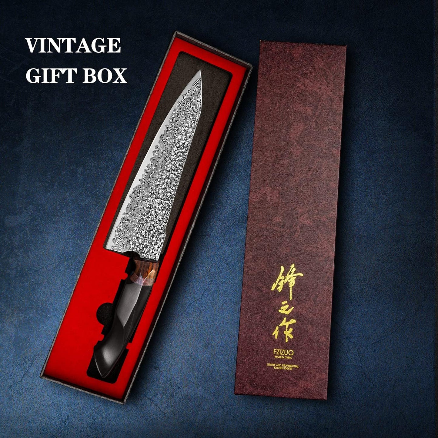 Japanese Professional Chef Knife,8.5in Handmade Damascus Steel VG10 Core Blade,Ebony Wood Handle,Cutting Cooking Gyuto Knives with Sheath for Kitchen