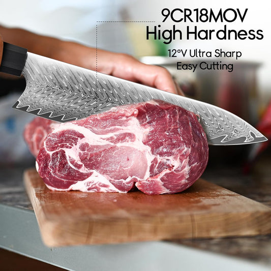 Damascus Chef Knife for Kitchen 8-Inch: Professional Japanese knives with G10 Ergonomic Handle, Cooking Knife with Gift Box