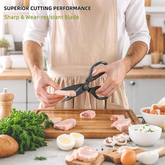 Kitchen Shears Scissors Food Scissors, 8-in-1 Multifunction Japanese Stainless Steel Meat Shears, Dishwasher Safe Sharp Shear All Purpose with Comfort Grip, Ideal for Everyday Use-Green