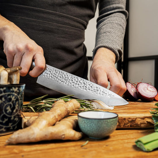 KOTAI | Gyuto 8 inch Chef Kitchen Knife | Ultra Sharp Japanese 440C Stainless Steel | Hammered Tsuchime Finish | Pakkawood Handle | Hidden Full Tang | Pakka Collection Professional Chef Knife