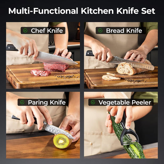 CoquusAid Bread Knife for Homemade Bread, 10.6 Inch Multifunction Serrated Knife, Razor Sharp Slicer, High Carbon German Steel Bread Cutter, Ergonomic Handle Design for Sourdough Turkey Fruit Cutting