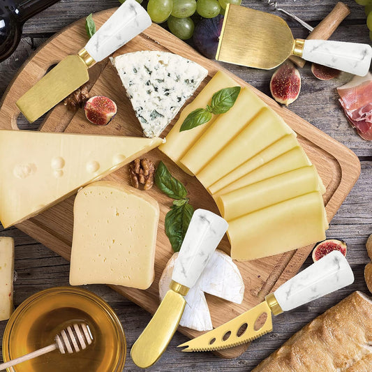 Apusu Charcuterie Board Accessories - 6 Piece Cheese Knife Set With Marble Handle - Spreader and Butter Knives for Cheese Kit Cutter (Marble)