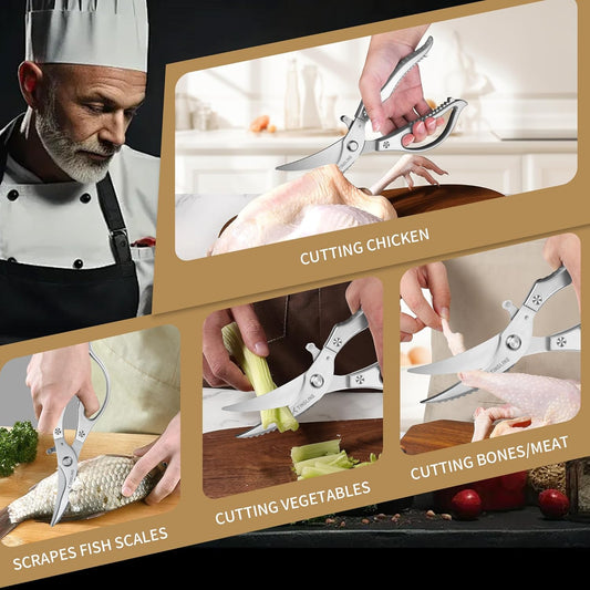 Kitchen Scissors for Food All Purpose: Heavy Duty Poultry Shears for Chicken Bone and Meat, Stainless Steel Cooking Scissors