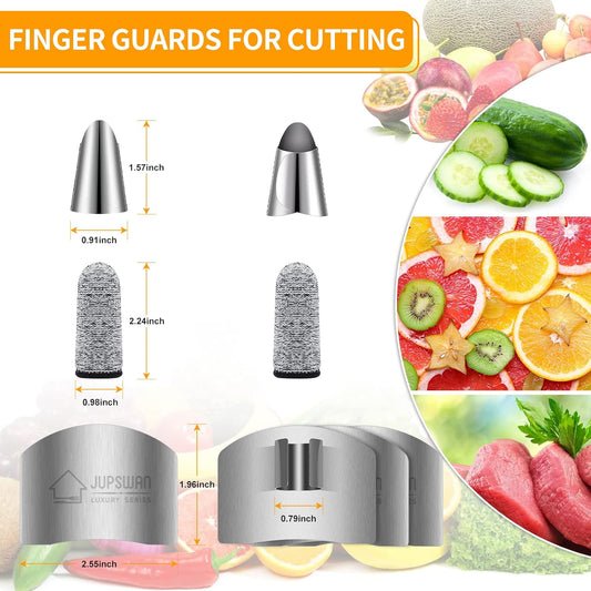 Jupswan Finger Guards for Cutting Kitchen Tool Stainless Steel Finger Guard Finger Protector Avoid Hurting When Slicing and Dicing 2 Pack