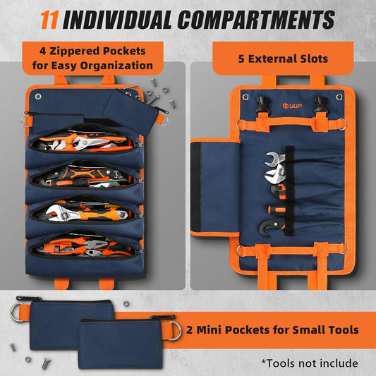 Tool Bag Roll Up, UUP Heavy Duty Portable Soft Tool Storage, Foldable Empty Rollup Organizer with Small Pockets, Official Rollable Toolbag, Father Day Gifts for Him Dad Men Mechanic Welding, Green