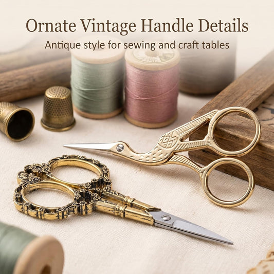 BIHRTC Gold Vintage Plum Blossom Scissors and Classic Crane Design Sewing Small Scissors for Embroidery, Sewing, Cross Stitch, Crochet,DIY Handwork Crafts, Art Work & Everyday Use