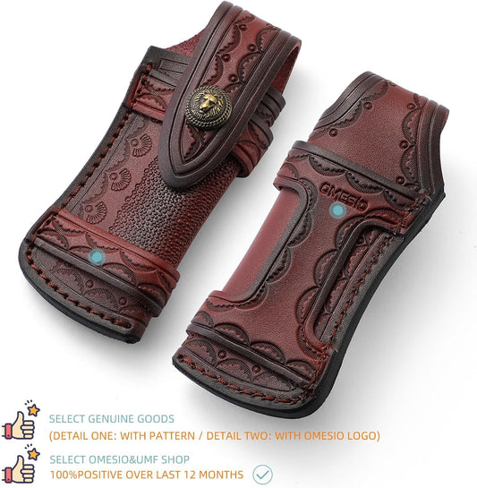 Omesio Pocket Knife Sheath, 4.53" Folding Leather Case, Horizontal Belt Sheath