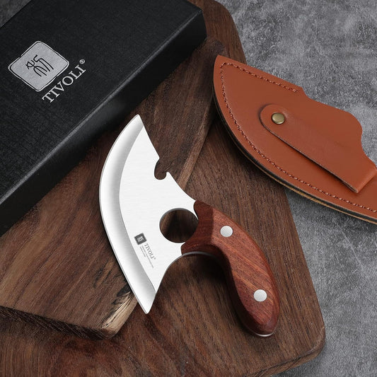 TIVOLI Butcher Knife–Japanese Style Paring Knife, Hand-Forged High Carbon Steel with Walnut Handle, Full Tang Design for Camping, BBQ & Outdoor Cooking