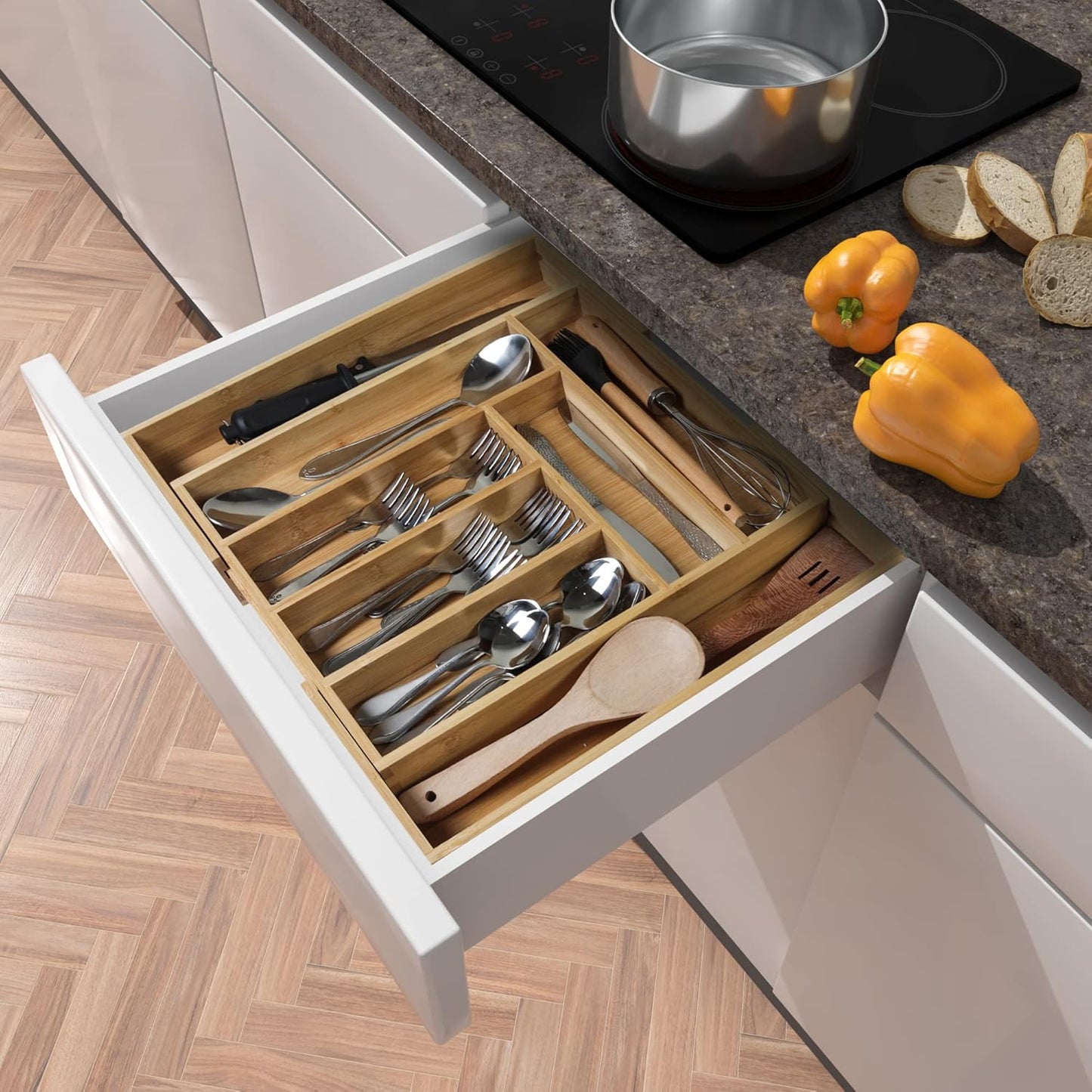 Utopia Kitchen Expandable Bamboo Utensil Drawer Organizer, Silverware Organizer for Cutlery, Utensils, Flatware Holder (6-8 Slots, Mint) Pack of 1